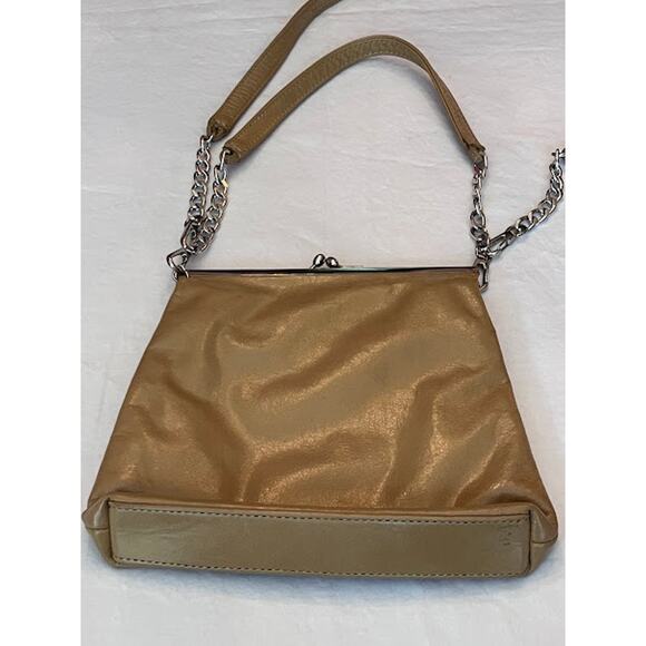 Tocca Crossbody Bag Tan Leather Bag Purse Two Removable Straps Metal Links VTG - Picture 8 of 9